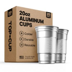 Top Cup Aluminum Party Cups, Stealth Design, 20oz, 20 Count | Made in the USA, Colder, Durable, Reusable,…
