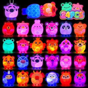 ChildFun Party Favors for Kids, 24 PCS Light UP 3D Animal Suction Pop Fidget Toys, Treasure Box Prizes, Goodie Bags Stuffers for Kids, Pinata Stuffers, Classroom Prizes, Light Up Toys for Kids