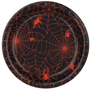 Beistle Set of 16 Halloween Tableware Spider Web Paper Plates, 9”- Black and Orange Disposable Spooky Party Supplies
