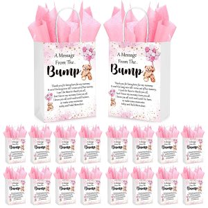 Resurhang 50 Sets Gift Bag for Baby Shower Bear Balloon Goodie Bags with Handles and Tissue Paper Baby Shower Party Favor Handbag for Guests Gender Reveal Return Gift(Pink)