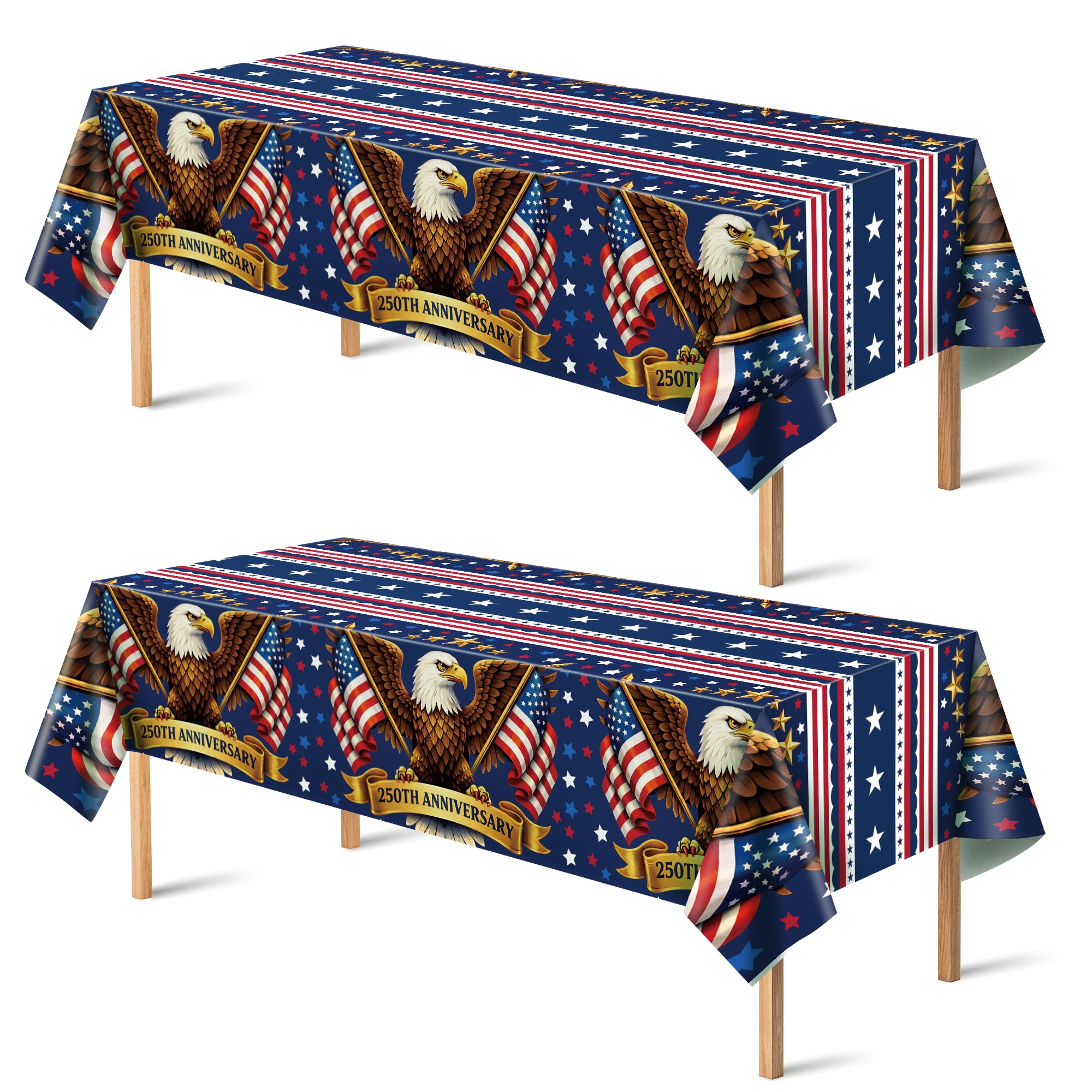 OHOME 250th Anniversary American Flag Tablecloth for 4th of July Decorations | 250 Anniversary USA Merchandise | Patriotic 1776-2026 Fourth of July Accessories for Home Outdoor Outside,2 Pack