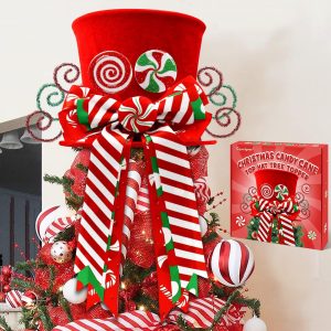 CiyvoLyeen Candy Cane Christmas Tree Topper Bow Christmas Tree Decorations
