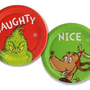 Grinch Christmas Naughty & Nice Party Supply Set - Disposable Paper Desert Plates - Serves 16