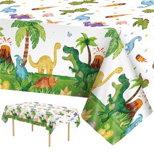 2 Pcs Dinosuar Tablecloth - Plastic Jungle Animal Dino Party Table Cover, Green Disposable Rectangle Dino Themed Table Cloth for Dinosaur Birthday Decorations Party Supplies Tables Decor, 108x54 Inch