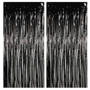BRAVESHINE Foil Fringe Curtains | Party Steamers | Halloween Decorations | 3.2x8.2ft Pure Black Tinsel Backdrop for…