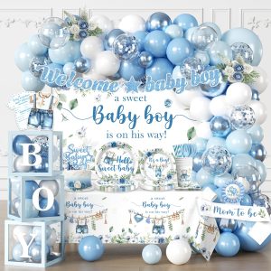 cocomigo Blue Boy Baby Shower Decorations, All-in-One Set for 20 Guests