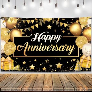 KatchOn Gold Happy Anniversary Banner - 72x44 Inch Anniversary Decorations
