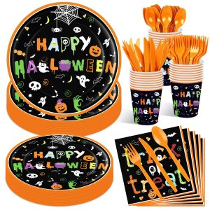 175 Pcs Happy Halloween Plates Napkins Cups Cutlery Tableware Decorations