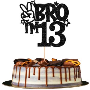 1 PCS Brother I'm 13 Cake Topper Glitter Star Happy 13th Birthday Cake Pick Bro I'm 13 Cake Decoration It's My 13th Birthday Decorations for Boys Cheers to 13 Years Old Birthday Party Supplies Black