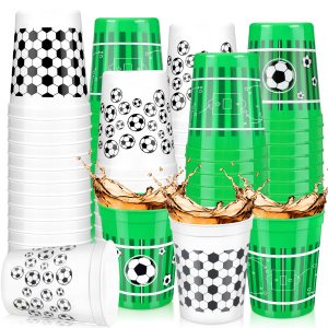 Norme 48 Pcs Soccer Party Cups Bulk Reusable Soccer Fan Party Plastic Cups 16 oz Sports Ball Reusable Party Supplies Decorations Soccer Ball Plastic Drinking Cup for Sport Birthday Party Favor