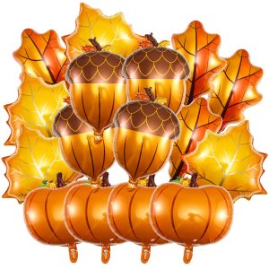 16 Pcs Fall Balloons - Thanksgiving Balloons with Pumpkin, Acorn & Maple Leaf Designs for Fall, Thanksgiving, Autumn Harvest, Birthday, Wedding Parties
