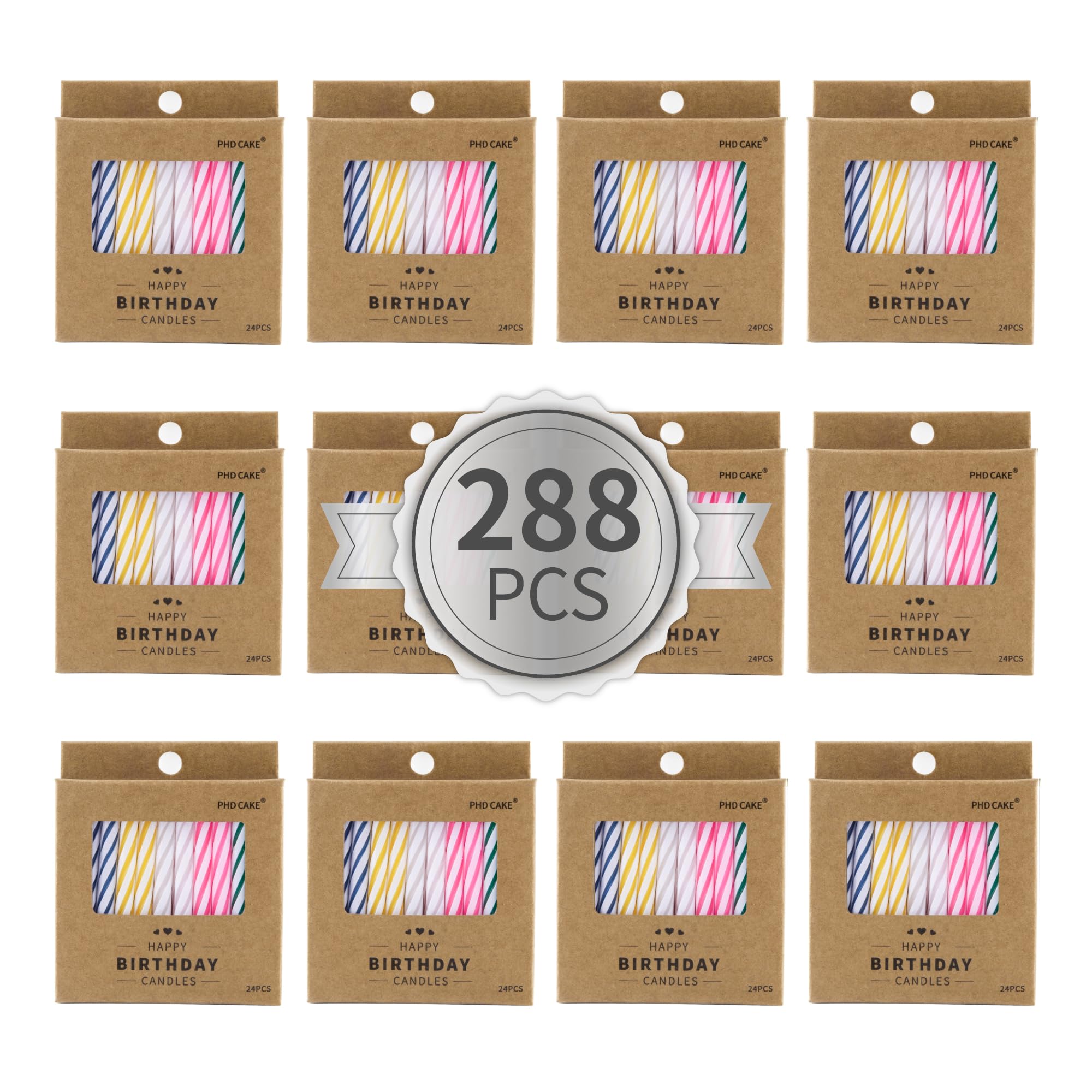 PHD CAKE 288-Count Multicolored Spiral Birthday Candle, Birthday Candles for Cake, Cupcake Candles, Party Celebration