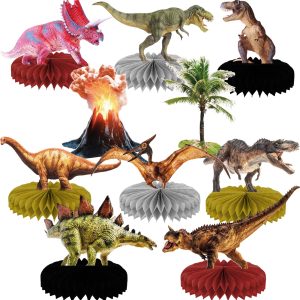 Tevxj 10 Pcs Dinosaur Centerpieces for Birthday Party 3D Dino Honeycomb Table Decorations Dinosaur Safari Jungle Animal Theme Baby Shower Table Paper Topper Stand Decor For Boys Girls Kids