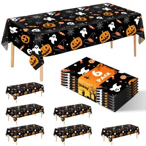 JHDZDHY 6 Pack Halloween Tablecloth, 54" x 108" Rectangular Plastic Halloween Pumpkin Ghost Table Cloth Large Size Halloween Table Covers for Home Decor Party Decorations