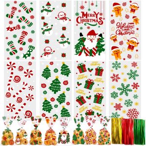 YUJUN 160PCS Christmas Cellophane Treat Bags Winter Party Favor Supplies