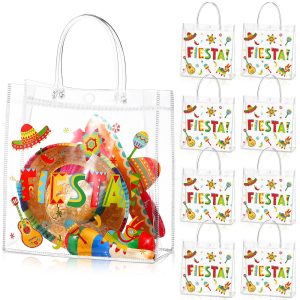 Hosuly 24 Pcs Mexican PVC Candy Bags Reusable Fiesta Clear Plastic Gift Bag