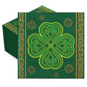 Whaline 50 Pcs St. Patrick's Day Paper Napkins Green Shamrock Disposable Napkins Lucky Clover Luncheon Dinner Napkin for Irish Holiday Birthday Party Table Supplies