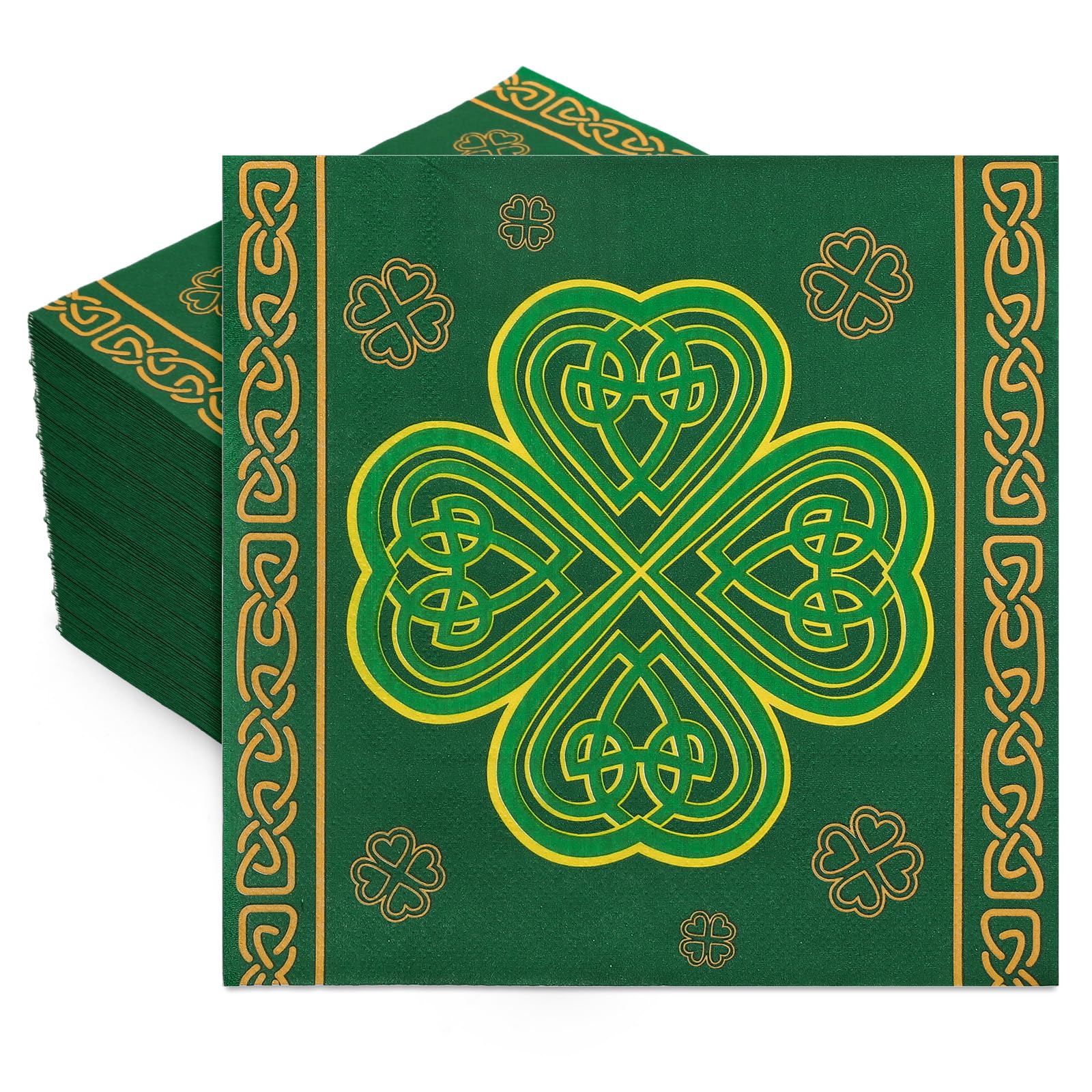 Whaline 50 Pcs St. Patrick's Day Paper Napkins Green Shamrock Disposable Napkins Lucky Clover Luncheon Dinner Napkin for Irish Holiday Birthday Party Table Supplies
