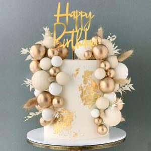 Boho Cake Topper Khaki White Gold Ball Decor for Wedding Birthday