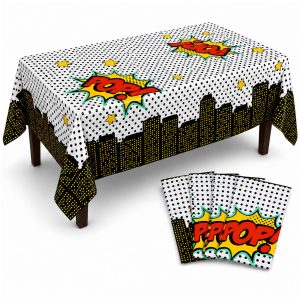 BLUE PANDA 3-Pack (3 Tablecloths) Comic Book Party Decorations Tablecloths | Disposable Plastic Superhero Table Covers | Waterproof Spill Protection Birthday Party Supplies for Boys — 54x108 in