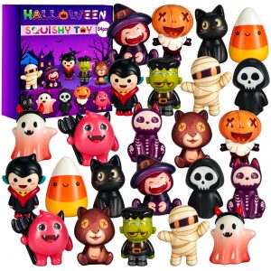 Fumogym 24PCS Halloween Party Favors, Squishy Toys for Treat or Trick Goodie Bags Pinata Fillers Halloween Boo Basket Stuffers Classroom Prizes Gifts for Kids