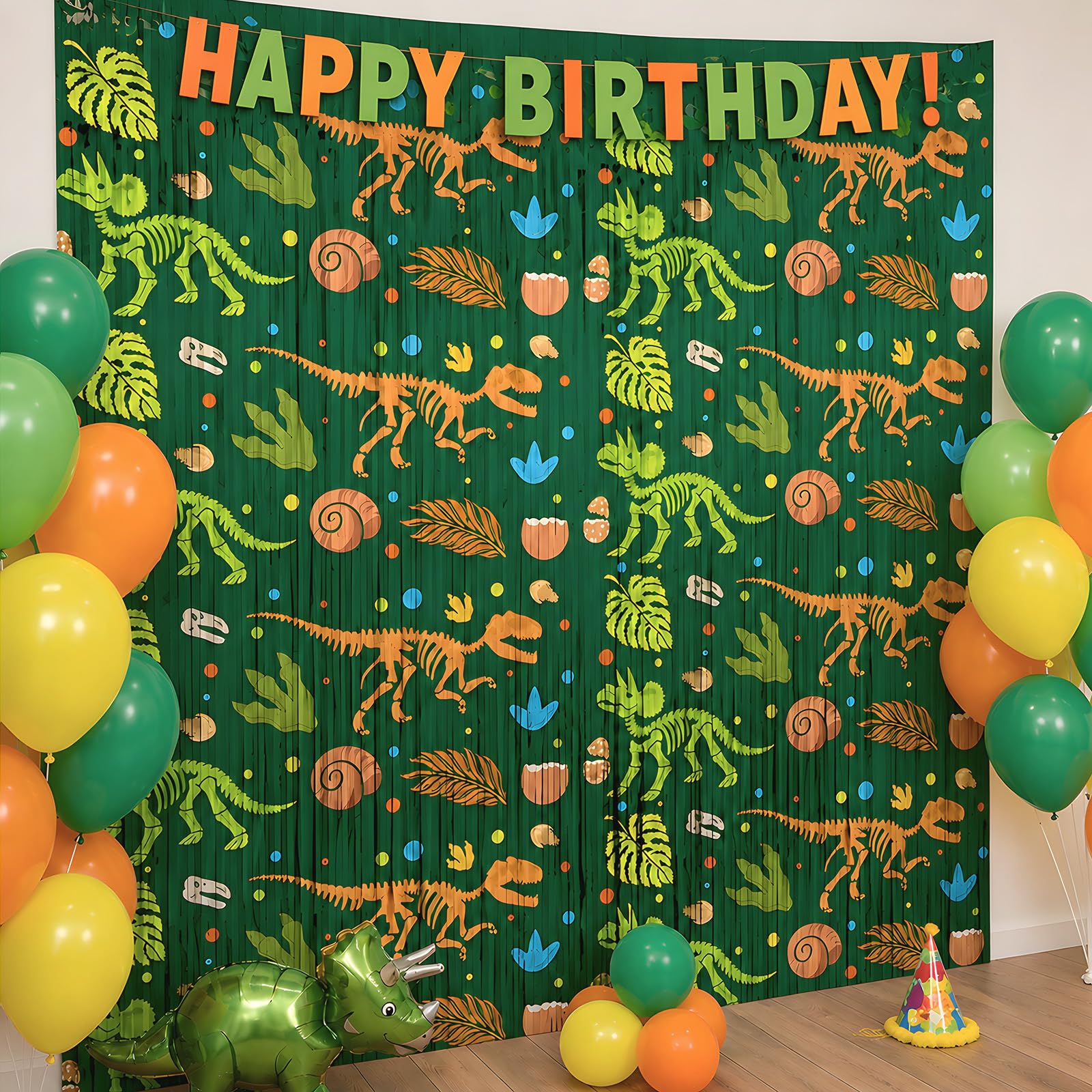 2 Pack Dinosaur Foil Curtain, 3.3 x 6.6 Ft Dino Party Decorations Backdrop