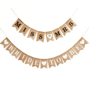 2 Pieces Bride to Be Banner Bride Sign Burlap Banner Bridal Shower Decorations Rustic Bunting Garland for Party Decorations Supplies (Black, White)