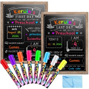 EAONE 12 x 16 in First Day of School Board Sign for All Grades Student, Wood Frame Back to School Chalkboard Sign for Kids 1st and Last Day, Double-Side, with 8 Dry Erase Markers & 1 Wipe Cloth