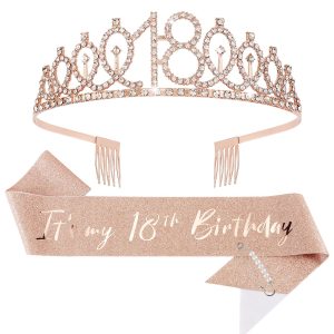 Crown and Pearl Pin Set for 18th Birthday - It's My 18th Birthday Sash, Tiara, Cake Topper, Decorations and Gift for Her