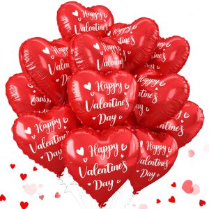 Happy Valentine's Day Balloons,12Pcs 18Inch Red Heart Foil Balloons