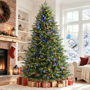 Alupssuc 7ft Prelit Artificial Full Hinged Christmas Tree with Color Lights