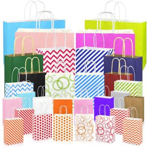 KEEPARTY 30 PCS Assorted Sizes Gift Bags Bulk Perfect for Weddings Partie and Holidays 4 Sizes and Multiple Colors Available
