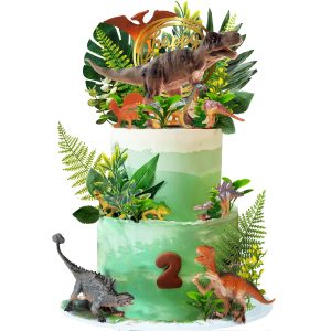 Dinosaur Cake Topper Jungle Plants Dinosaur Figures Birthday Decorations