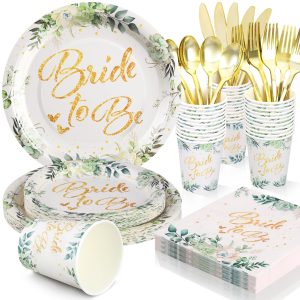 175Pcs Sage Green Bridal Shower Decorations, Bridal Shower Plates and Napkins Sets Serves 25, Bride to Be Plates for Bachelorette Wedding Engagement Party Supplies