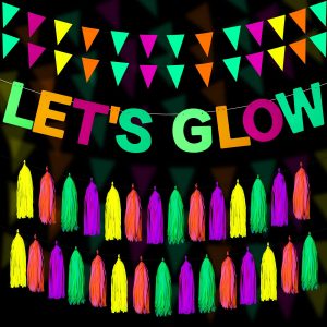 Outus Neon Glow Party Supplies, Let's Glow Banner, 20 Pcs Birthday Decor
