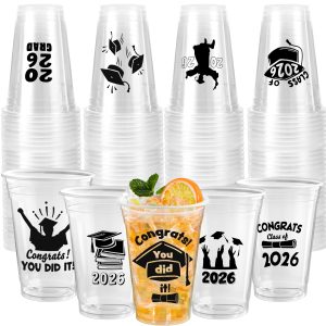 JOYIN 24 Pcs 16OZ Graduation Plastic Party Cups, Black Class of 2026 Decorations, Personalized Graduation Cups for College High School Grad Party Favors Supplies