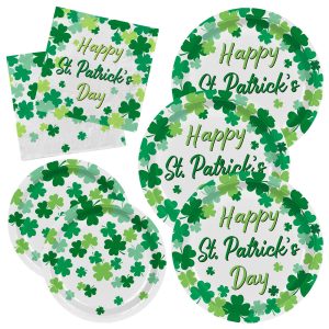 Gatherfun Irish Shamrock Themed Tableware Set, Paper Plates & Napkins for 50, St. Patrick's Day Party Decorations, Disposable, Green, Decorative Plates, Pack