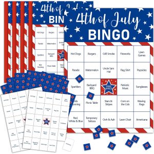 4th of July Bingo Game Set for 24 - Patriotic Party Activities, Independence Day Games for Family Reunion, School & Classroom Decorations – 5" x 7" Cards