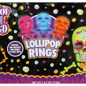 Halloween Day of the Dead Sugar Skull Lollipop Rings,7.61 ounce, Box of 18