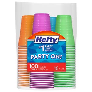Hefty Party On Disposable Plastic Cups, Assorted, 16 Ounce, 100 Count | Bulk Pack, Disposable Plastic Cups for…