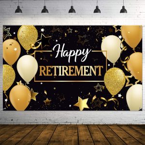 Blulu Retirement Party Decoration, 73x43'' Retirement Banner, Black Gold