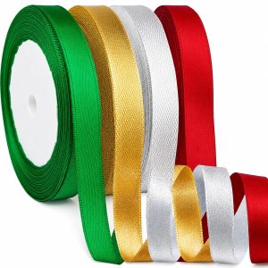 4 Rolls Christmas Ribbons for Gift Wrapping - Xmas Ribbons for Gift Bags - Xmas Gifts for Women Men Mom - Christmas Wrapping Paper - Christmas Decorations,Stocking Stuffers for Adults,100 Yards