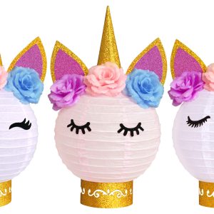 MOAXMOA Unicorn Paper Lanterns Party Supplies Table Centerpieces Decorations for Birthday Baby Shower Wedding Party Decor (Gold Pink White)