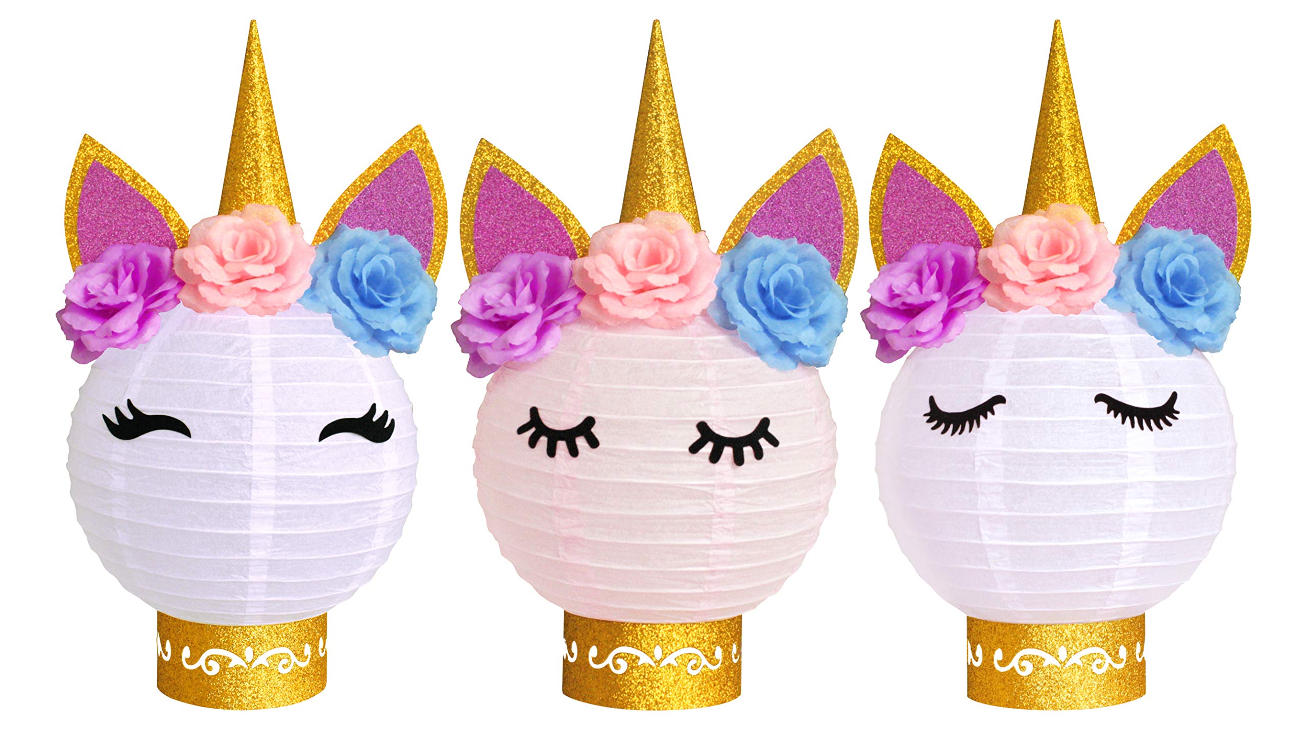 MOAXMOA Unicorn Paper Lanterns Party Supplies Table Centerpieces Decorations for Birthday Baby Shower Wedding Party Decor (Gold Pink White)