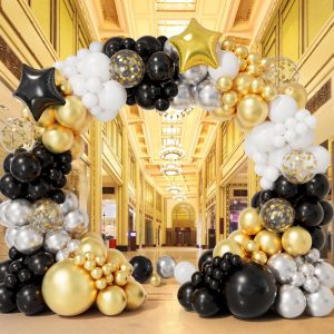 Bonropin 152pcs New Years Balloons Arch Garland Kit, New Years Eve Party Supplies 2026 with Black Gold White Silver Balloons Gold Confetti Balloons for New Year Baby Shower Birthday Party Decorations