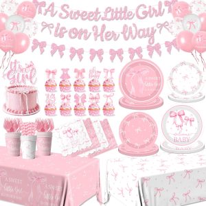 Pink Bow Baby Shower Decorations for Girl,Pink Bow Birthday Party Supplies Include Bow…