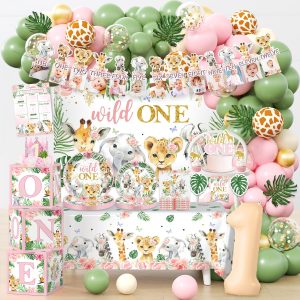 Cocomigo 184PCS Wild One Birthday Decorations Girl Party Set Serves 20