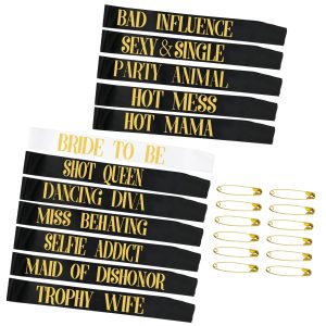Snsowed 12 Pack- Bachelorette Party Bride To Be Sash- Unique Bride Bridesmaid Sashes for Bachelorette Party (Black, Rose Gold Letters)