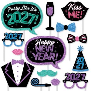 2027 Colorful New Years Eve Photo Booth Prop Kit, Cardstock Props - 20pc