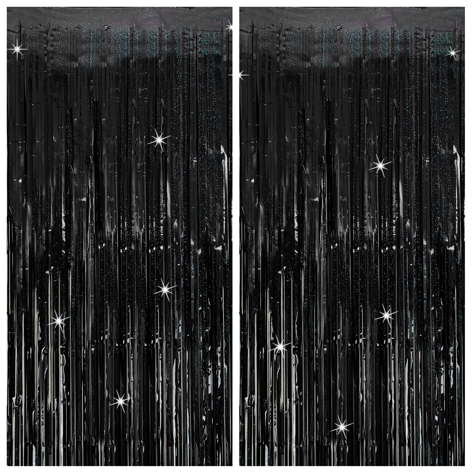 Tinsel Curtain Backdrop Black Birthday & Wedding Decorations 2 Packs Glitter Foil Fringe Curtain Decor Streamers Photo Booth for Christmas & Halloween